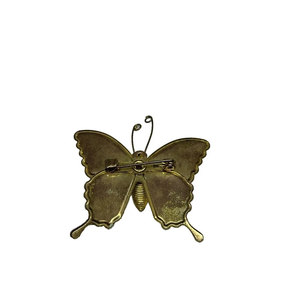 Vintage Colorful Butterfly Gold Tone‎ Clothespin Brooch Pin